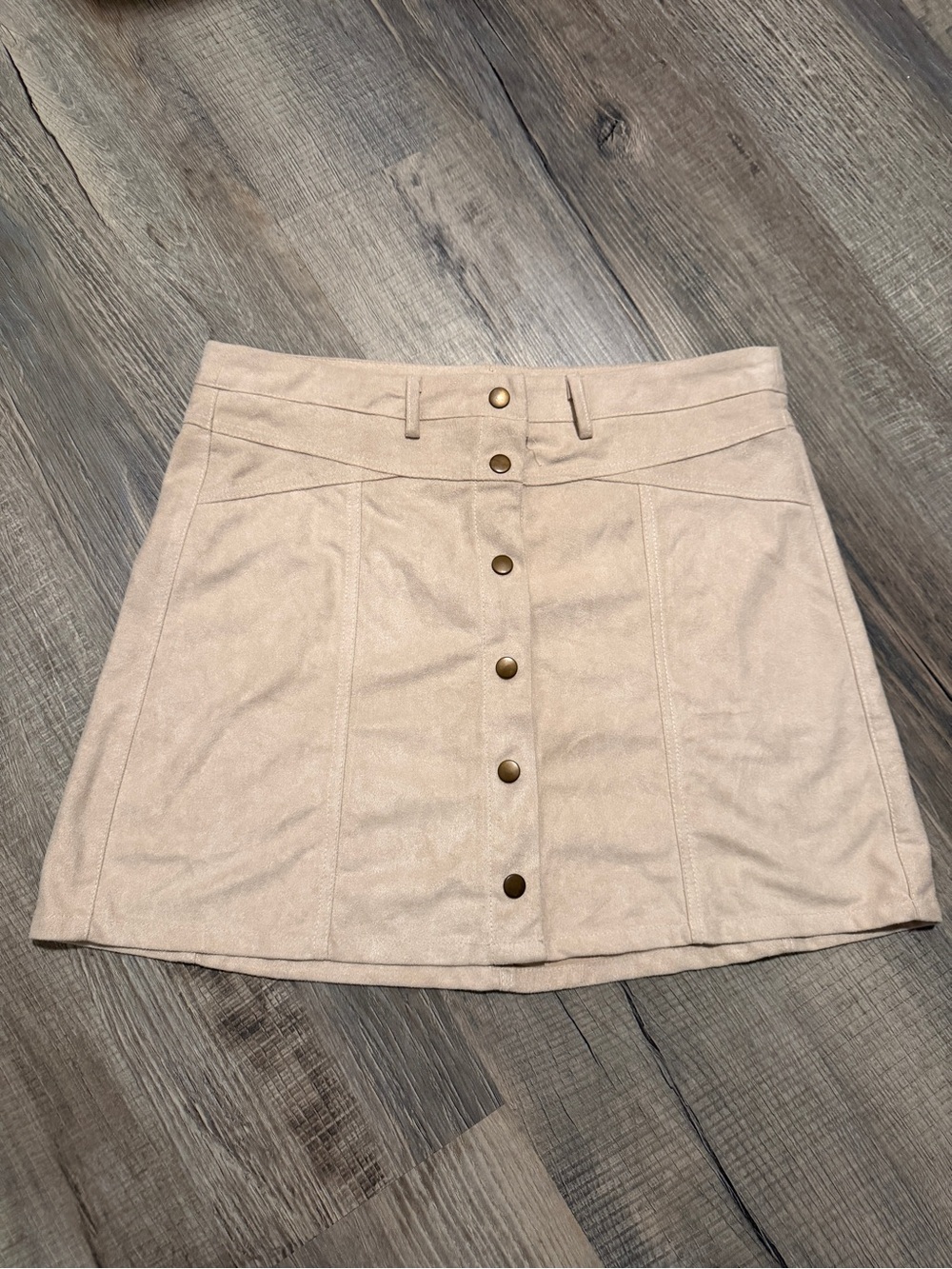 Scrap work Button-Front suede Cream A-Line Skirt size large